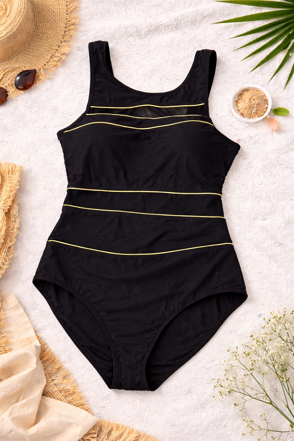 St Johns Bay 16W One Piece Swimsuit Black Tummy Control Plus Size NWT