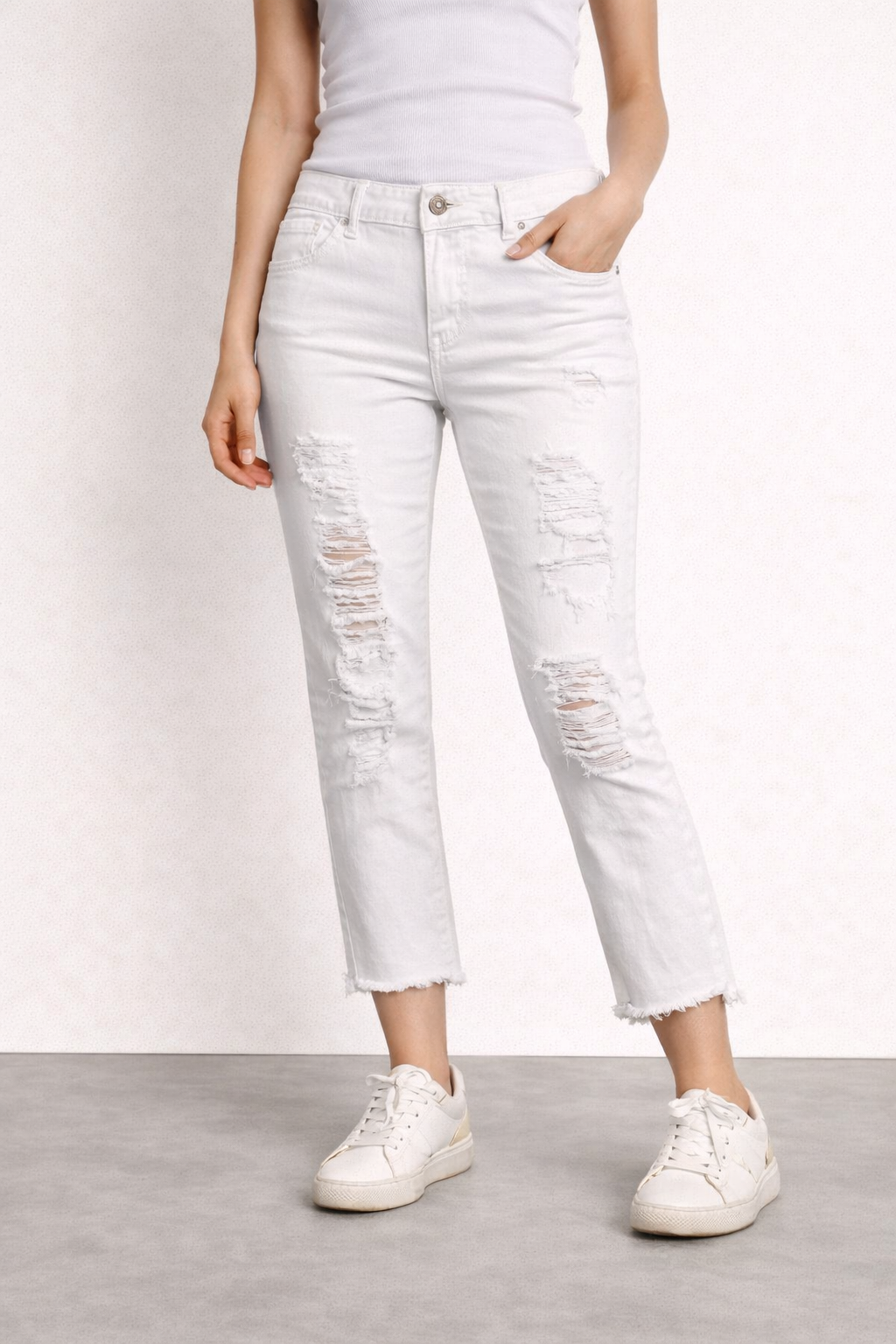 NV Jeans White Distressed Cropped Denim Womens 13 Mid Rise Stretch Raw Hem