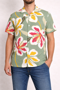 Original Use Mens Hawaiian Shirt Medium Green Floral Tropical Short Sleeve Button Up NWT