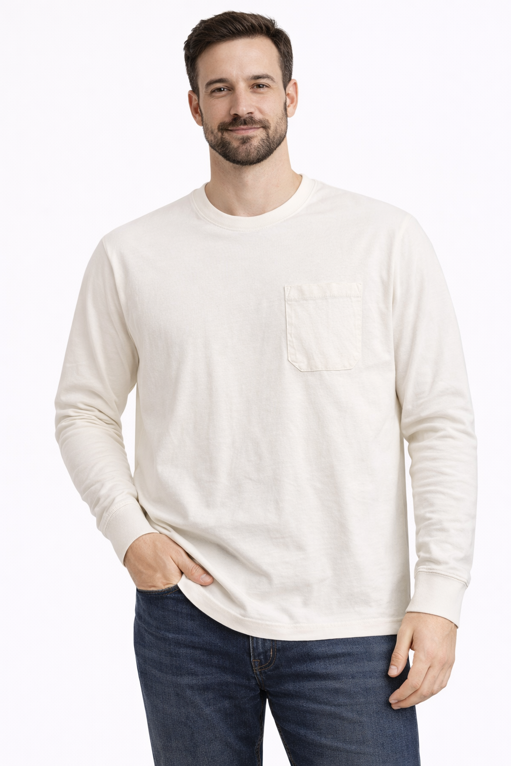 Goodfellow & Co Men’s Pocket Long Sleeve T-Shirt Small White Feather NWT Casual Cotton Tee