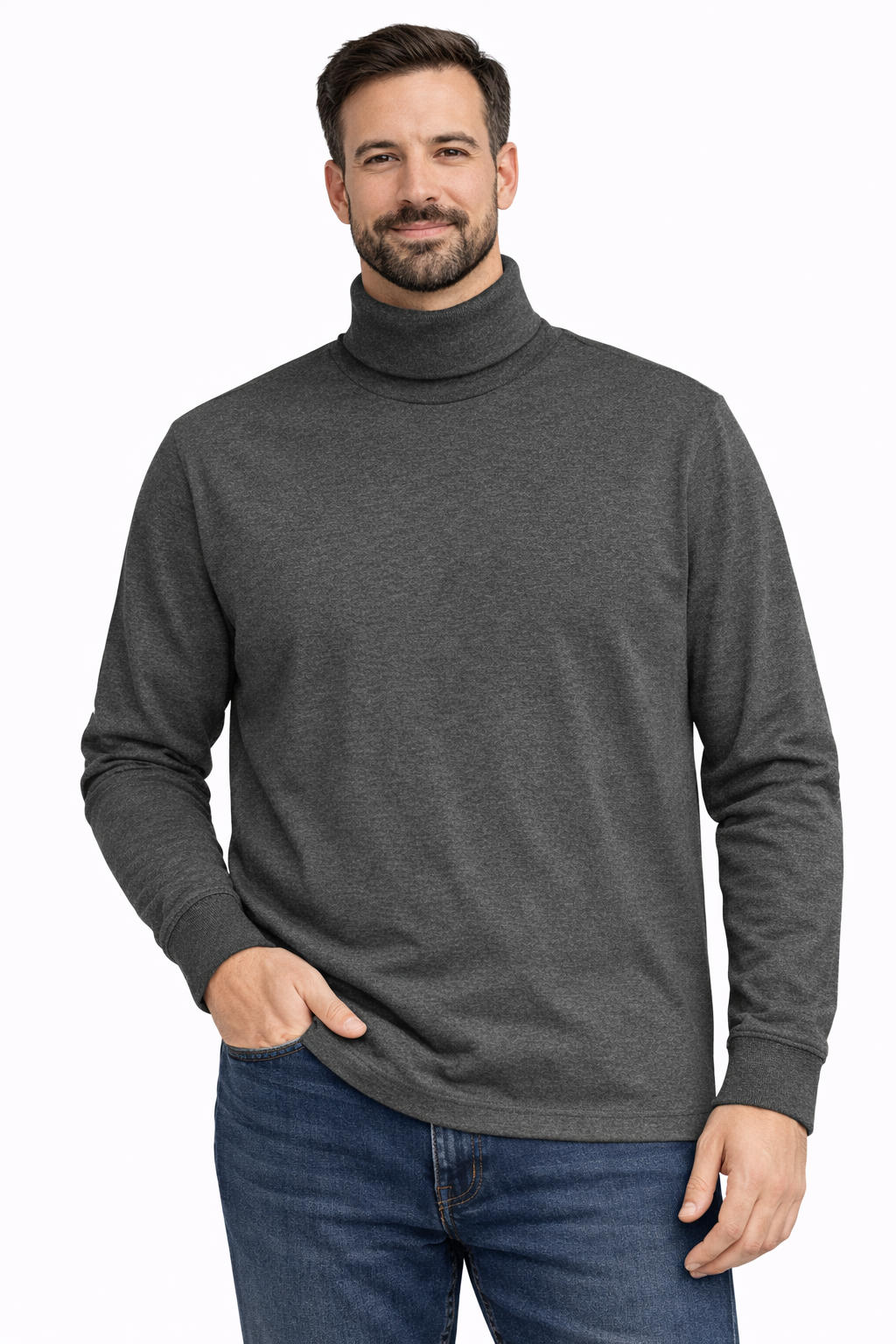 George Men’s Turtleneck Shirt Medium Charcoal Heather Long Sleeve Cotton NWT Casual Top