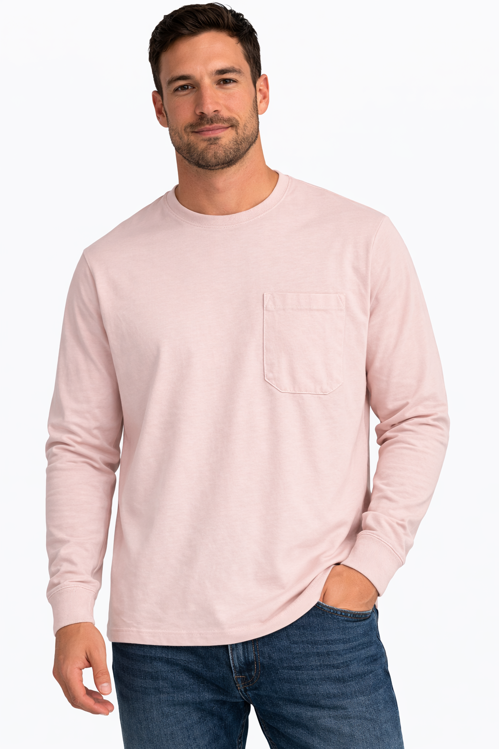 Goodfellow & Co Light Pink Long Sleeve Pocket T Shirt Mens Medium NWT Cotton Casual