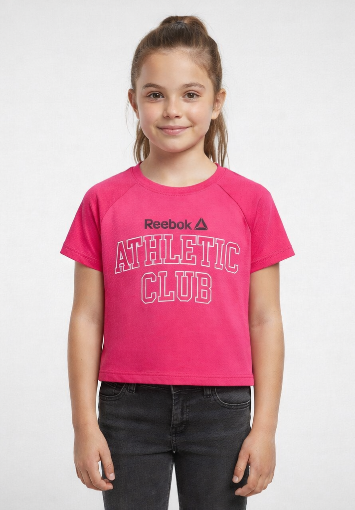 Reebok Athletic Club Girls Pink Cropped Tee XS 4/5 Graphic Short Sleeve Shirt NWT