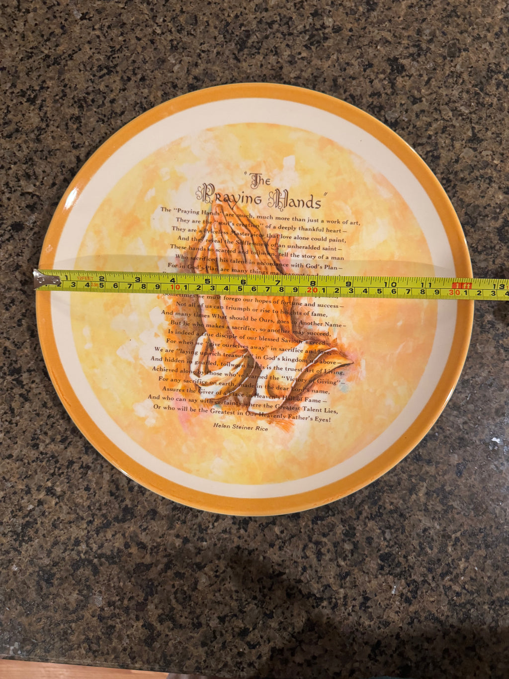 1973 Helen Steiner Rice “The Praying Hands” Keepsake Plate 12” Gibson