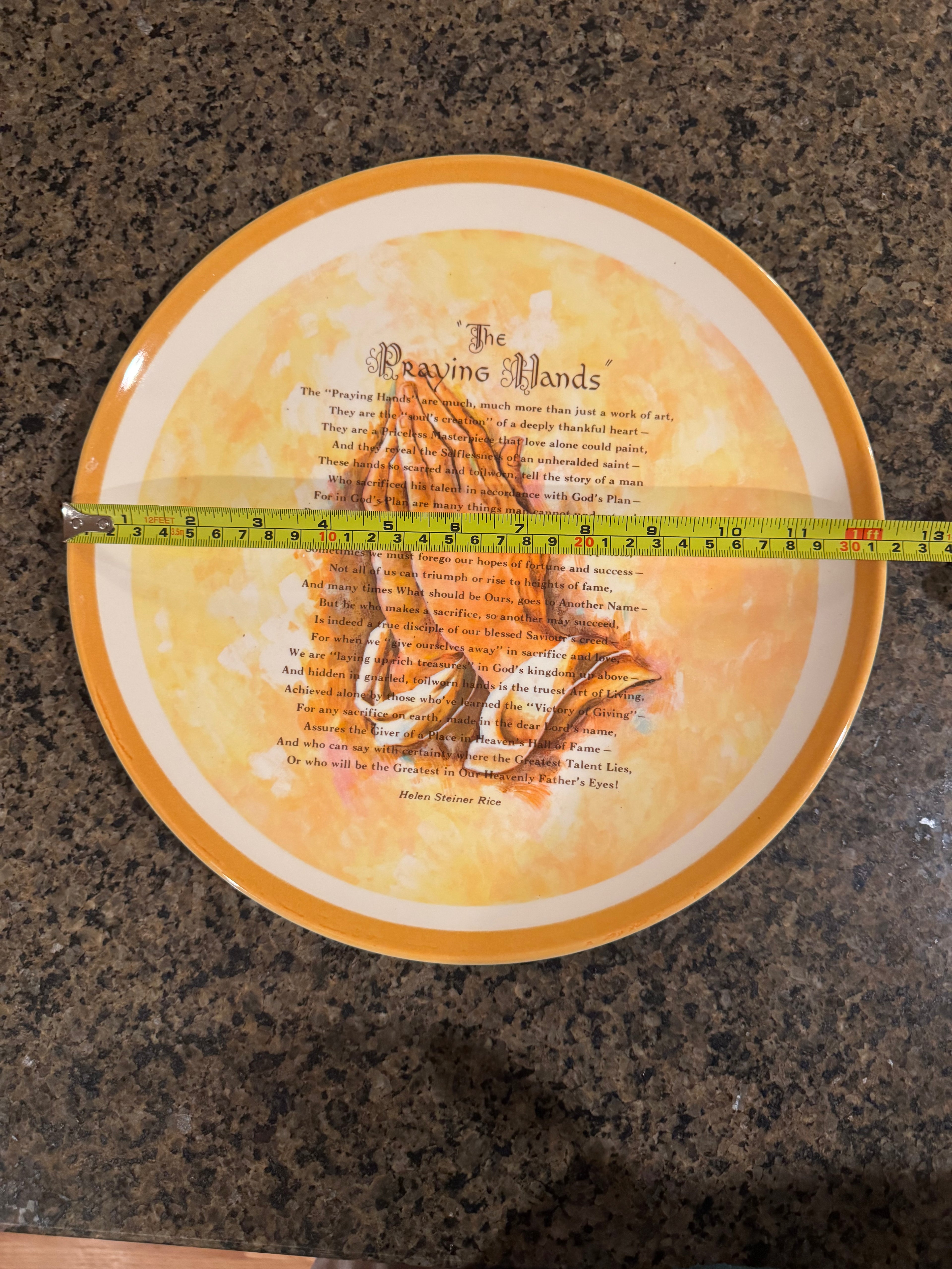 1973 Helen Steiner Rice “The Praying Hands” Keepsake Plate 12” Gibson