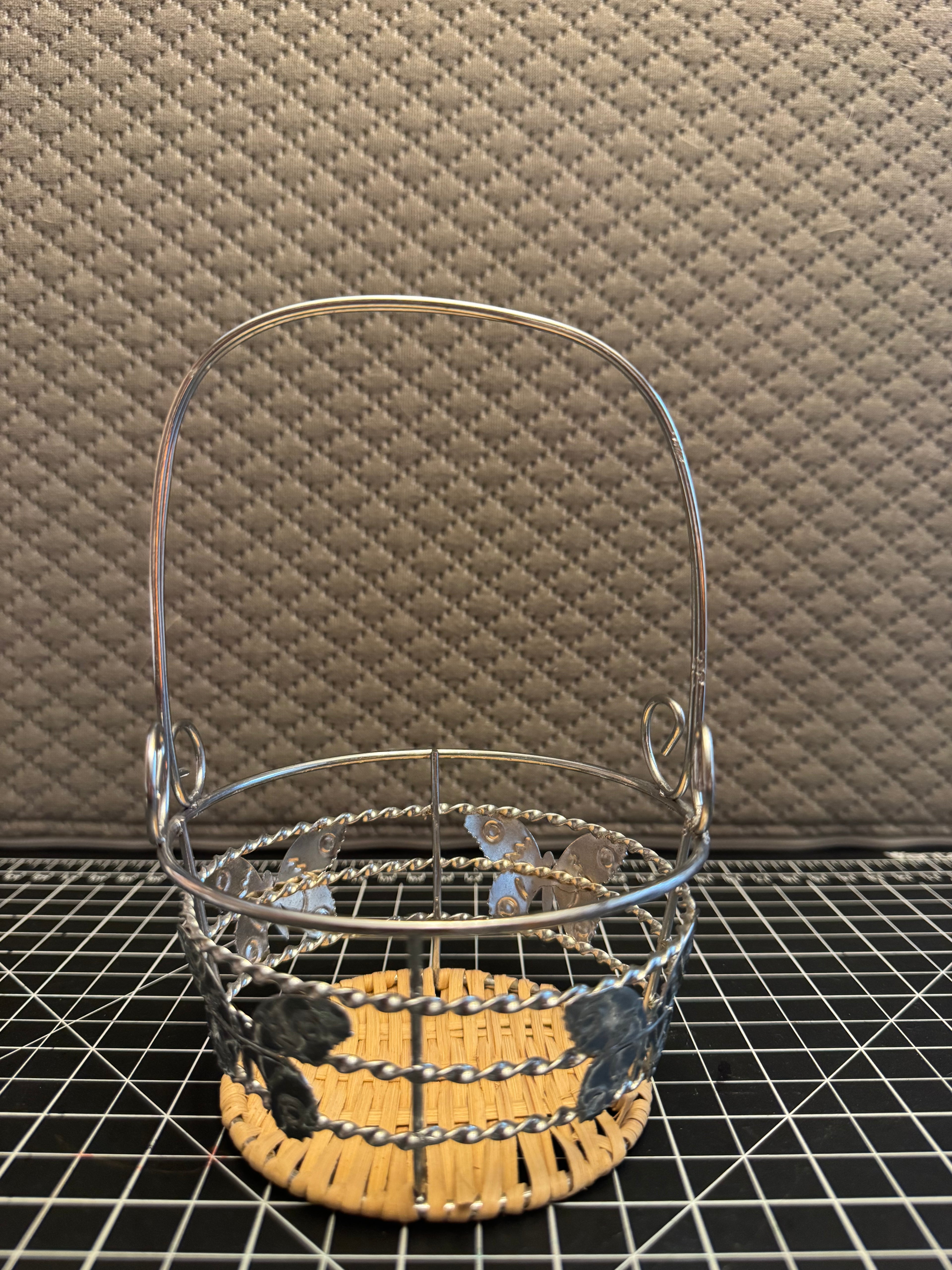 Vintage Metal Wire Basket Butterfly Wicker Bottom Farmhouse Decor