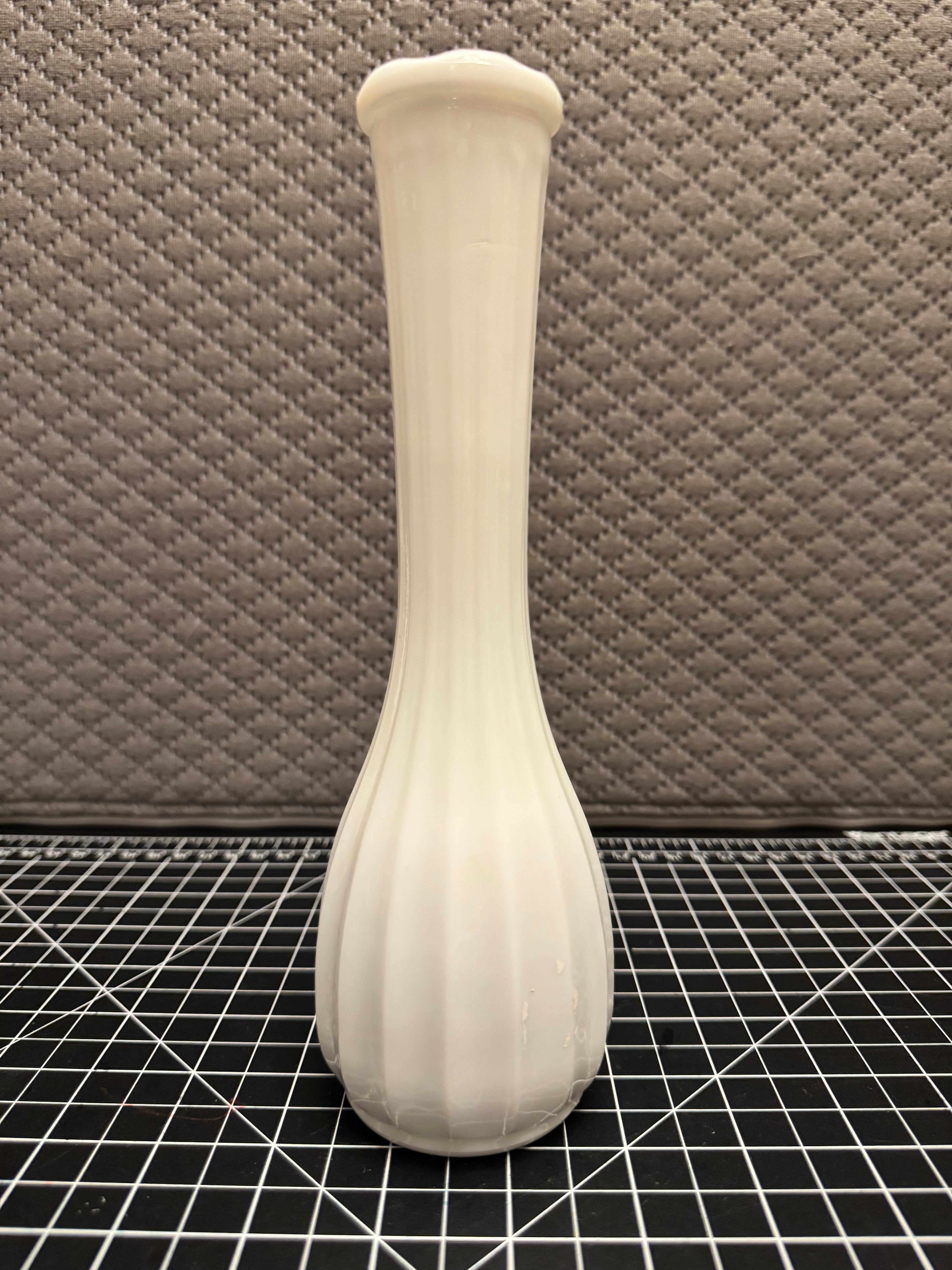 Vintage CLC Co Milk Glass Bud Vase Ribbed White Tall Farmhouse Decor