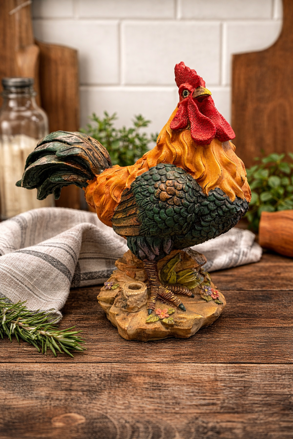 Vintage Rooster Incense Burner Farmhouse Decor Hand Painted China