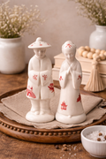 Vintage Asian Figural Salt Pepper Shakers Man Woman Japan Style Red Transfer