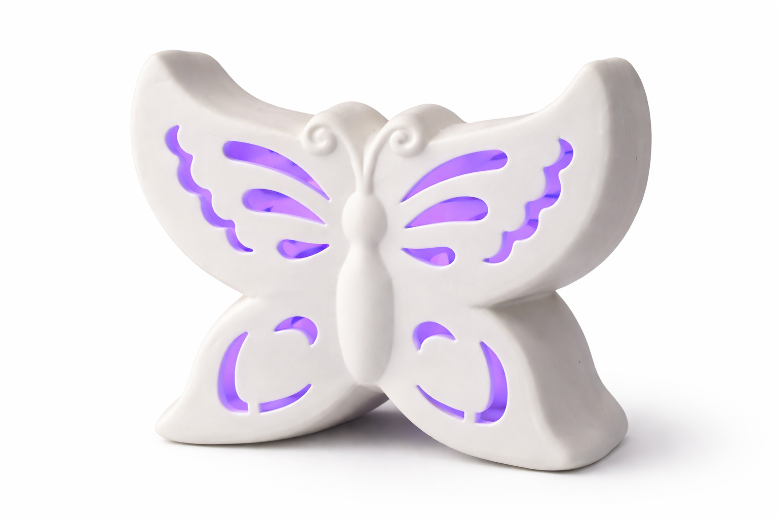 LED Butterfly Night Light White Ceramic Purple Glow Lamp Battery Operated