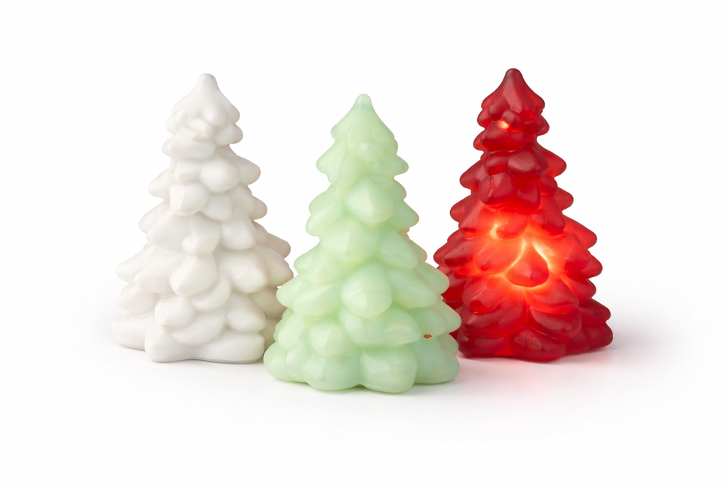 UV Reactive Red Christmas Tree Set Vintage Style Holiday Decor 3pc