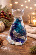 Blue Art Glass Cat Figurine Paperweight Decorative Home Decor Gift
