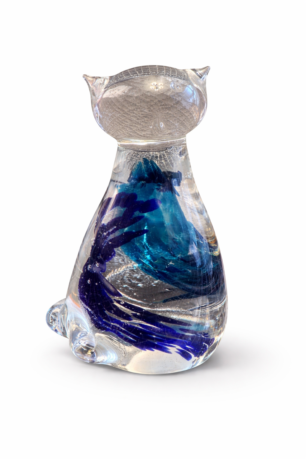 Blue Art Glass Cat Figurine Paperweight Decorative Home Decor Gift