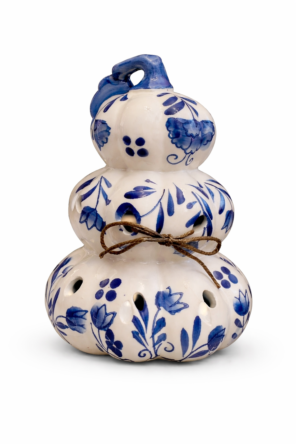 Blue White Ceramic Gourd Potpourri Holder Floral Farmhouse Decor Rustic Vase Scent Holder