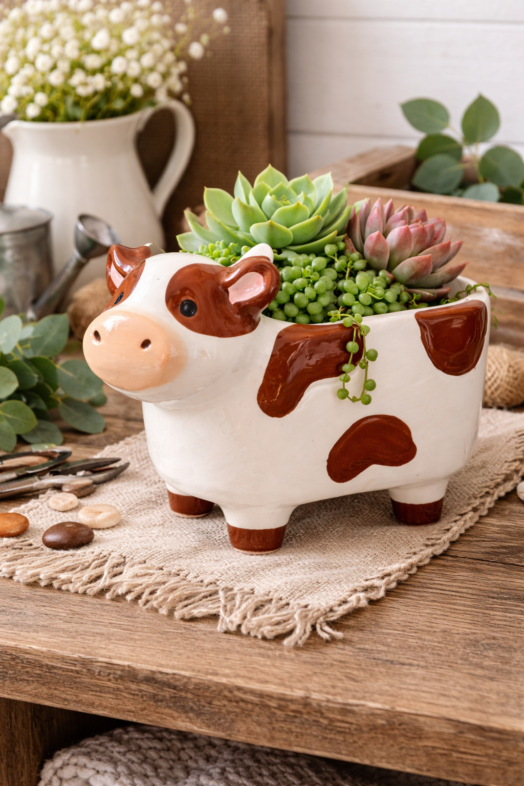New Farmhouse Cow Planter Ceramic Cute Kitchen Decor Holder