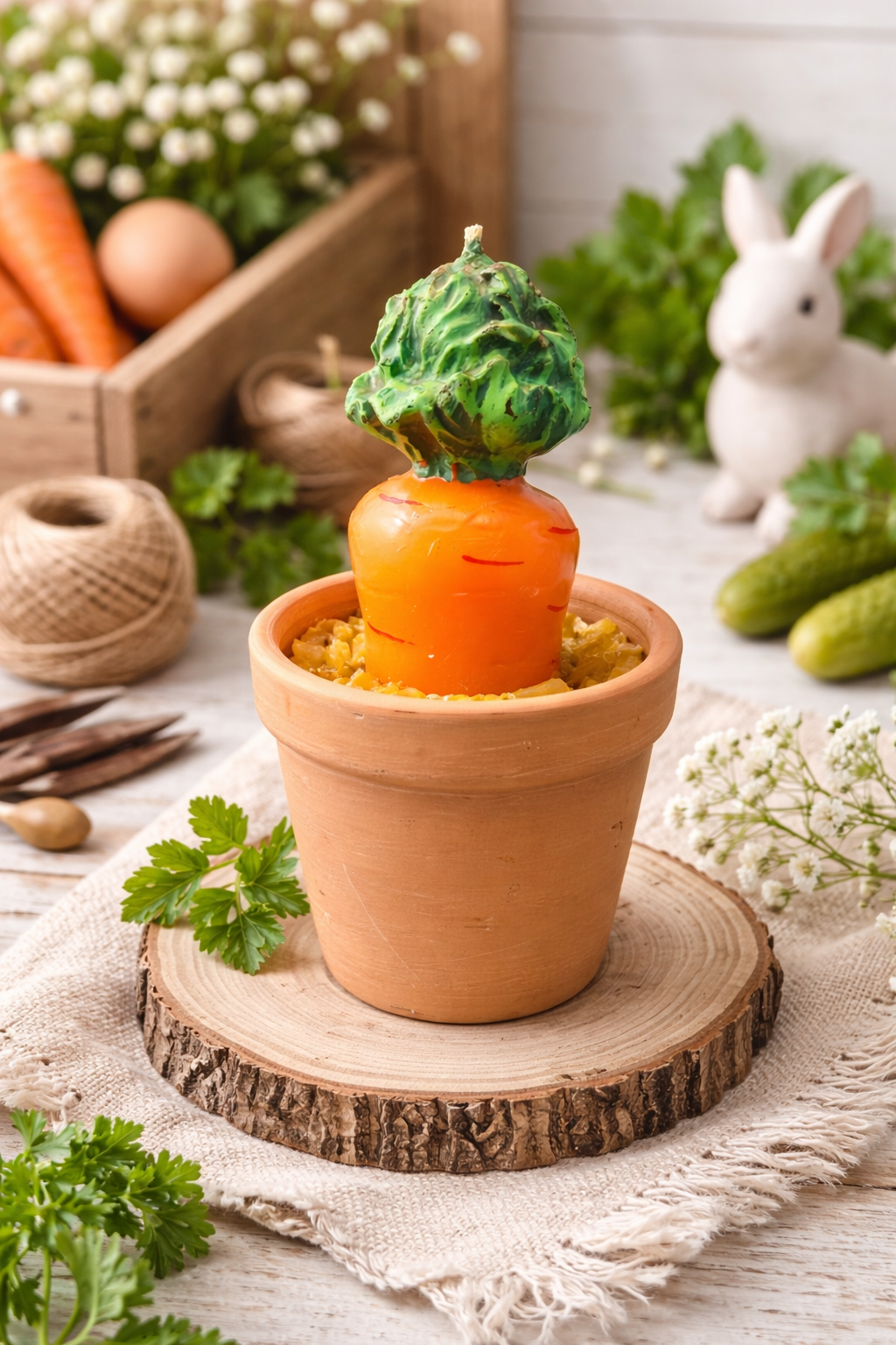 Carrot Candle in Clay Pot Farmhouse Spring Decor Easter Tiered Tray