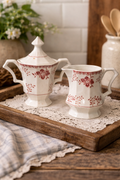 Vintage Nikko Japan Creamer Sugar Set Red Floral Classic Collection