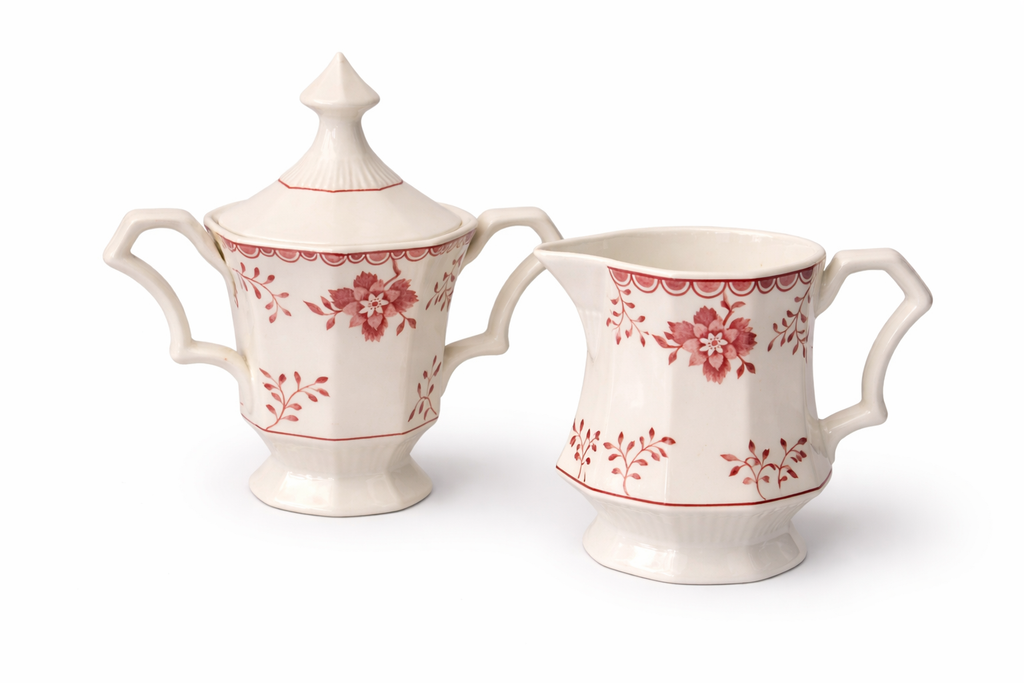 Vintage Nikko Japan Creamer Sugar Set Red Floral Classic Collection