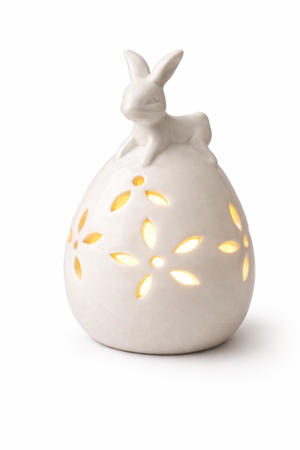 Ceramic Bunny Egg Tealight Holder White Easter Spring Cottage Decor