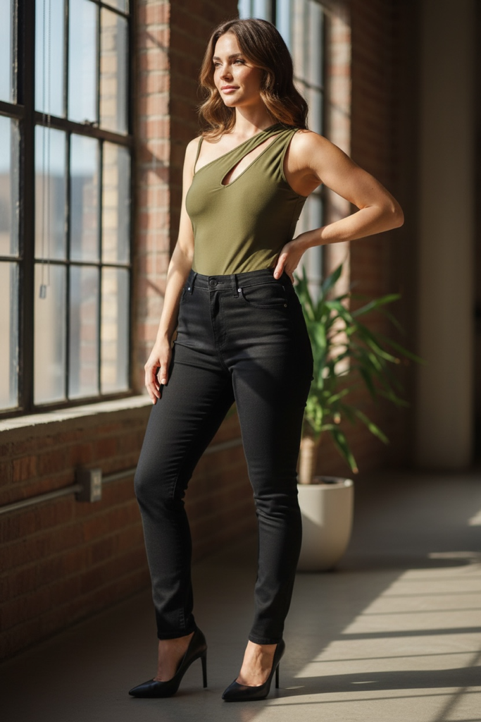 🌿 Forever 21 Olive One-Shoulder Bodysuit | NWT | Size Small